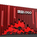 Project Logo Display Wall With Red Background And Fan Decorations 3d model
