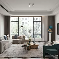 Modern Living and Dining Room Interior With Large TV Sofa Coffee Table And Dining Chairs