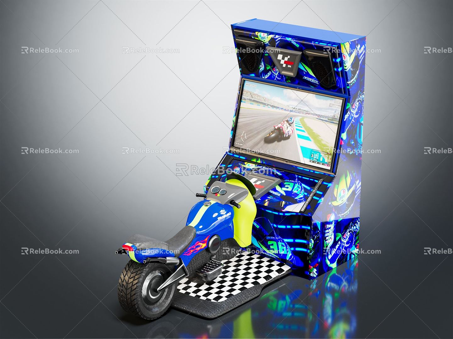 Modern game arcade game moto racing 3d model