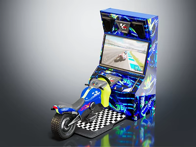 Interactive Motorcycle Arcade Machine As Entertainment Appliance With Colorful Design And Gaming Screen 3d model