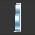 Tall Modern Office Building With Blue Glass Facade And White Stripes