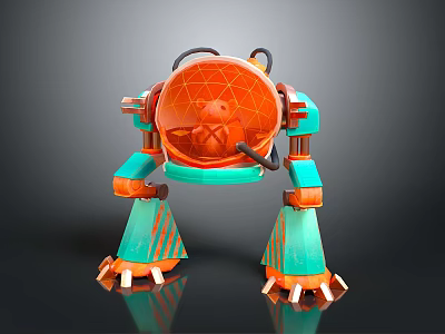 Commercial Robotic Equipment With Orange Transparent Dome And Teal Mechanical Legs Structure 3d model