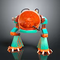 Commercial Robotic Equipment With Orange Transparent Dome And Teal Mechanical Legs Structure