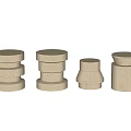 Set Of Natural Wooden Stools With Various Simple Modern Designs And Wood Finish