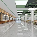 Modern Cafeteria Interior With Long Counters Tables Chairs Marble Floor And Bright Lighting 3d model