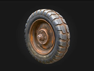 Old Worn Tire With Rusty Wheel Hub And Deep Tread Pattern 3d model