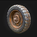 Old Worn Tire With Rusty Wheel Hub And Deep Tread Pattern