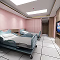 Hospital Room Interior Featuring Two Beds Pink Walls TV And White Floor