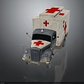 Vintage Ambulance With Gray And White Body Red Cross Symbols Roof Lights And Side Windows
