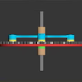 Mechanical Gear Device With Red Outer Ring Green Central Component And Gold Gears