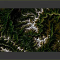 Detailed 3D Topographic Model With Green Mountain Ranges And Snowy Peaks On Wooden Base