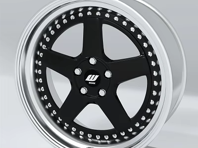 Premium Car Tire Wheel with Black Five Spoke Design and Silver Riveted Rim 3d model