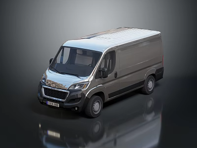 Sleek Silver Commercial Cargo Van Featuring Modern Design And Reflection On Dark Surface 3d model