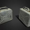 Two Vintage Metal Jerry Cans With Yellow Caps And Handles On Dark Background 3d model