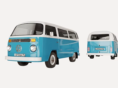 Classic Blue And White Volkswagen Bus With Front And Rear Views 3d model