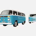 Classic Blue And White Volkswagen Bus With Front And Rear Views