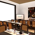 Cozy Restaurant Interior With White Curtains Wooden Tables Fresh Sign And Green Decor