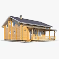 Wooden Detached House Exterior Design With Gabled Roof Porch Balcony And Large Windows
