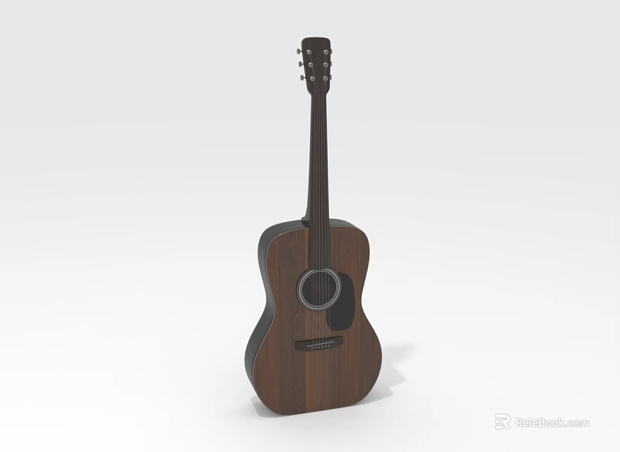 Natural Wooden Acoustic Guitar With Classic Body Design And Smooth Structure 3d model 