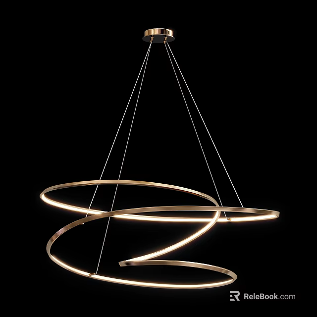 Modern Metallic Chandelier with Spiral Circular Rings and Illuminated Glowing Light for Contemporary Interior Design 3d model 