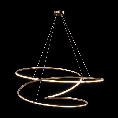 Modern Metallic Chandelier with Spiral Circular Rings and Illuminated Glowing Light for Contemporary Interior Design 3d model