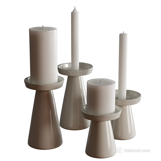 Modern Home Decor With Minimalist Candle Holders And White Candles 3d model 