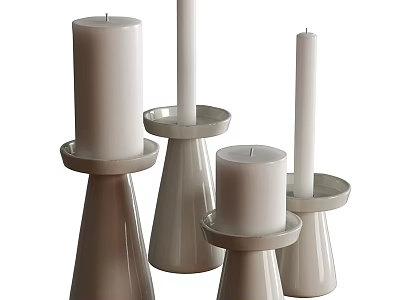 Modern Home Decor With Minimalist Candle Holders And White Candles 3d model