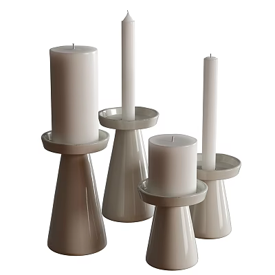 Modern Home Decor With Minimalist Candle Holders And White Candles 3d model