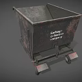 Rusted Industrial Dump Hopper Equipment with Wheels Black and Rust Red for Factory Transport