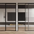 Modern Black Frame Glass Sliding Doors Interior Room Divider With Wooden Floor