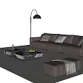 Modern Italian Sofa Coffee Table Combination Leather Sofa Multiplayer Sofa Floor Lamp Stool Side Table Decoration Carpet 3d model