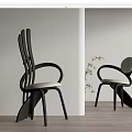 Modern Single Chair Design With Curved Dark Wood Frame And Light Cushion