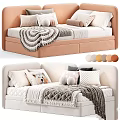 Modern Kids Bed With Upholstered Headboard Soft Pillows Blanket And Color Options