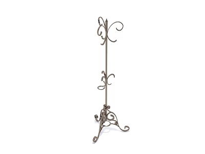 Floor Standing Decorative Iron Storage Rack With Intricate Scroll Design And Tripod Base 3d model