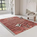 Red Square Rug With Black Stripes And Tiger Motifs For Living Room Decor