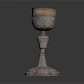 Silver Decorative Goblet With Intricate Carvings And Golden Rim For Daily Use