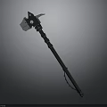 Metal Battle Axe Design With Long Handle Blue Silver Head And Chain