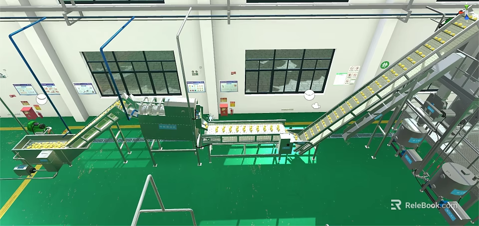 Industrial Equipment In Modern Factory Production Line With Automated Conveyor Belts Green Floor And Windows 3d model 
