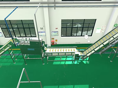 Industrial Equipment In Modern Factory Production Line With Automated Conveyor Belts Green Floor And Windows 3d model