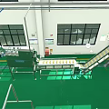 Industrial Equipment In Modern Factory Production Line With Automated Conveyor Belts Green Floor And Windows