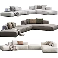 Modern Light And Dark Sectional Sofa With Various Throw Pillows And Soft Blanket 3d model