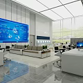 Modern Spacious Service Hall With Digital Screens Service Counters And Comfortable Seats 3d model