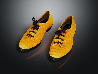 Yellow Corduroy Lace Up Casual Shoes With Black Shoelaces And Rubber Soles 3d model