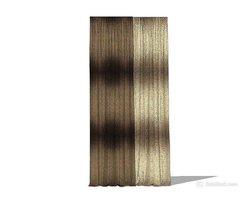 Elegant Vertical Striped Gold Beige Textured Window Curtains With Light Filtering Effect 3d model 
