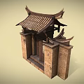 Traditional Chinese Entrance Gate With Classic Roof Tiles And Stone Walls Lattice Windows