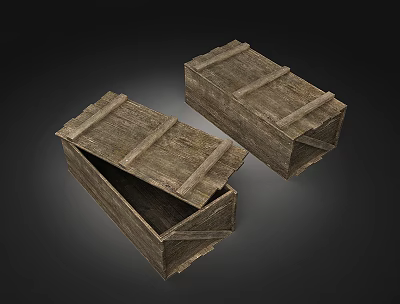 Two Wooden Crates One Open and One Closed with Rustic Wooden Planks and Sturdy Frame 3d model