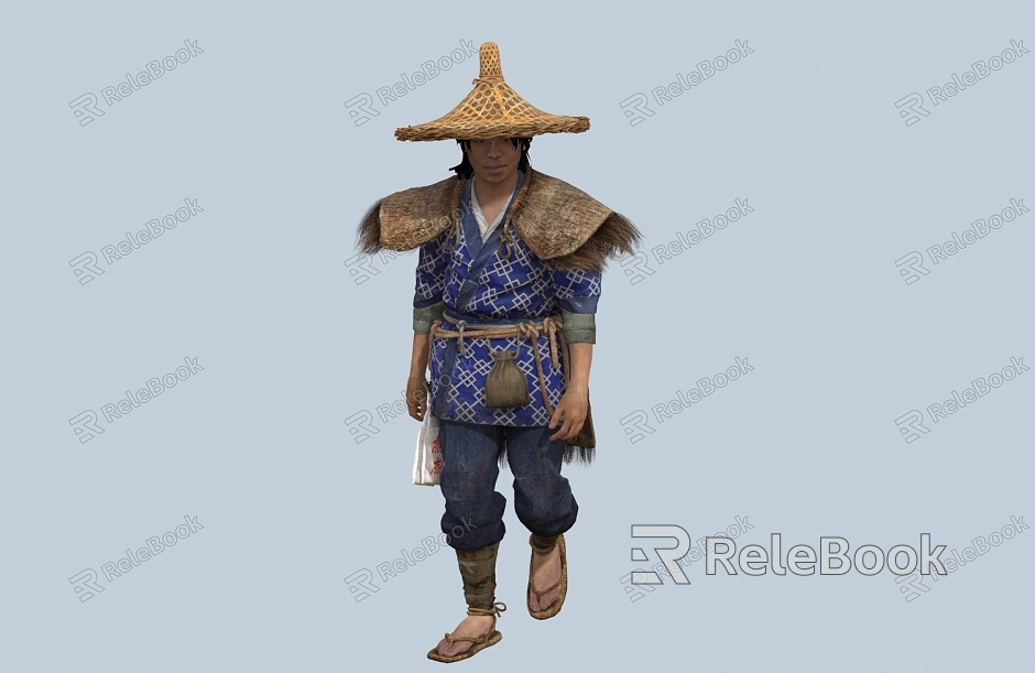 Chinese Man Minority Character Hat Coir Men model