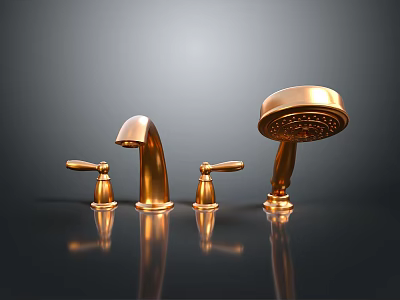 Shiny Golden Computer Accessories Set With Keyboard Mouse And Reflections 3d model
