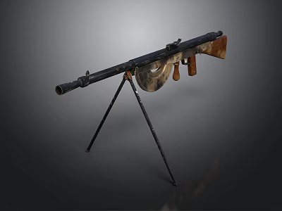 Vintage Military Rifle With Tripod Stand Wooden Grip And Metal Barrel 3d model