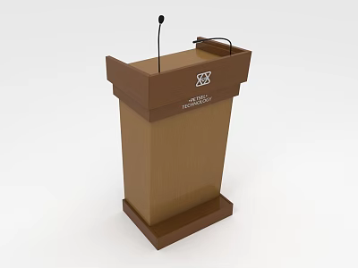 Sturdy Wooden University Podium With Microphone And Top Platform For Speeches 3d model